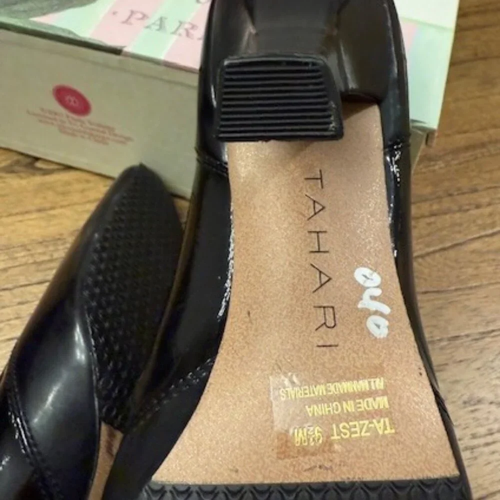 TAHARI Black Patent Leather Ankle Booties